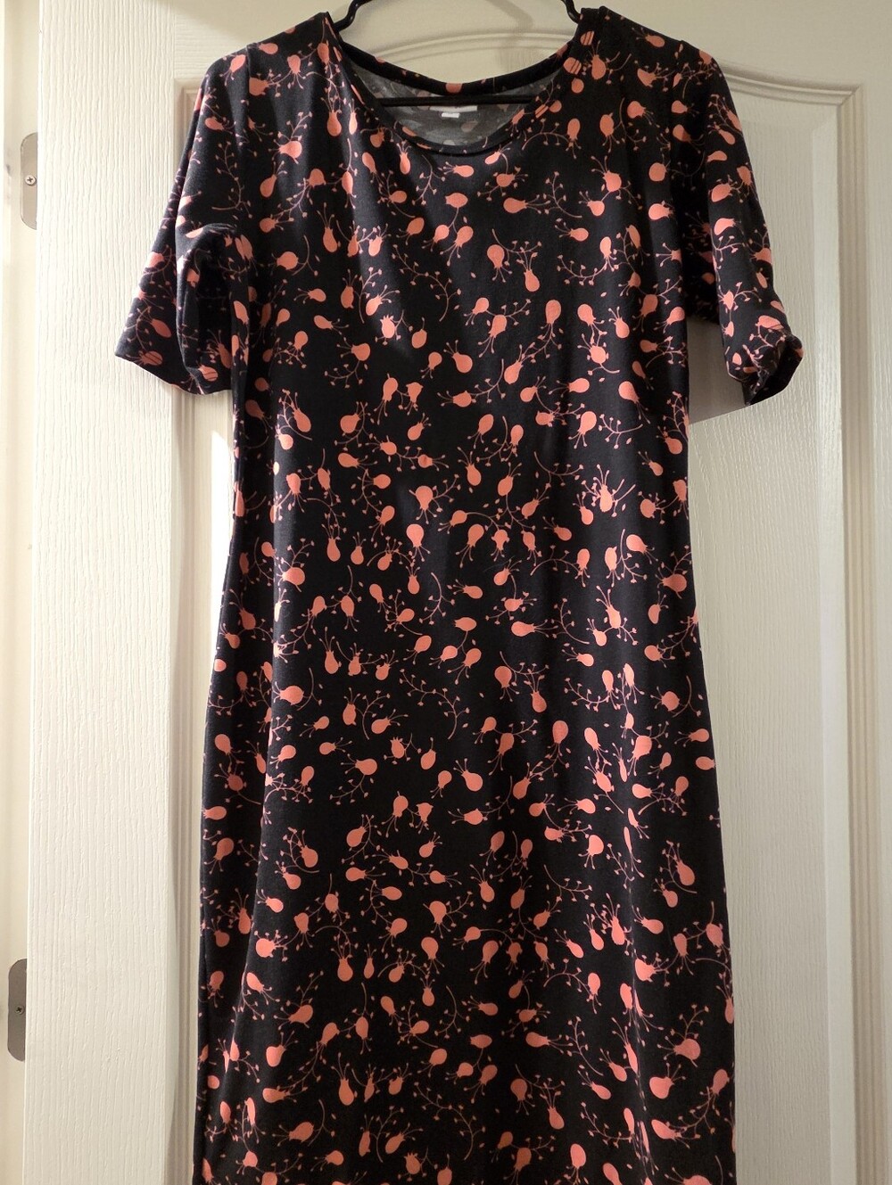 LuLaRoe Black Midi Dress with Coral Floral Sprigs
